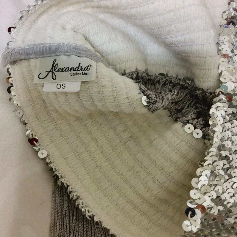 Silver Sequin Fringe Belt Circle Hip Wrap Embelished Festival Rave Scarf EUC